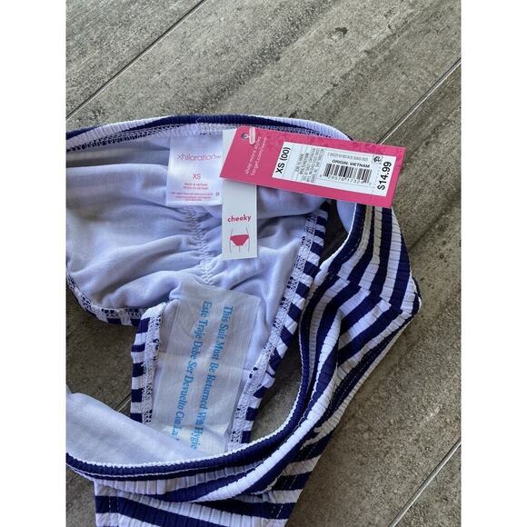 Juniors Ribbed Cheeky Hipster Bikini Bottom Loo- Xhilaration Navy Stripe XS 00 - Picture 9 of 12